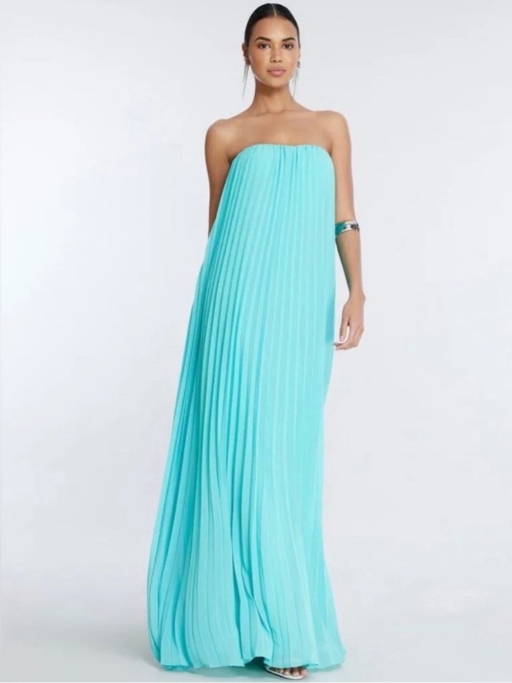 BCBGMaxAzria Strapless Pleated Cressida Dress Blue jacquemus dupe